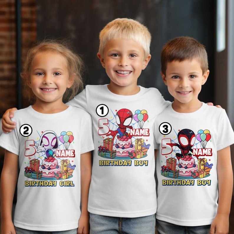 MCU Spidey And His Amazing Shirt Friends Custom Name Shirt, Birthday Boy, Girl, Personalized MCU Birthday Shirt Funny Spider Hero Tee 画像 1