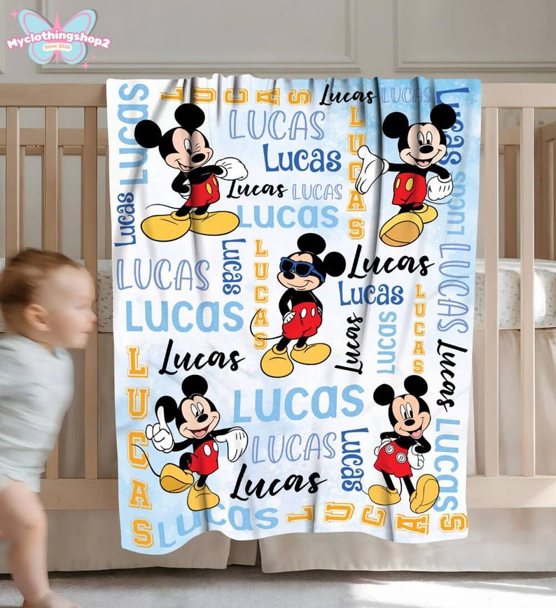 Personalized Mickey Fleece Blanket, Mickey Mouse Blanket, Disneyland Mickey Quilt, Mickey and Friends Blanket, Disneyland Throw Blanket image 6