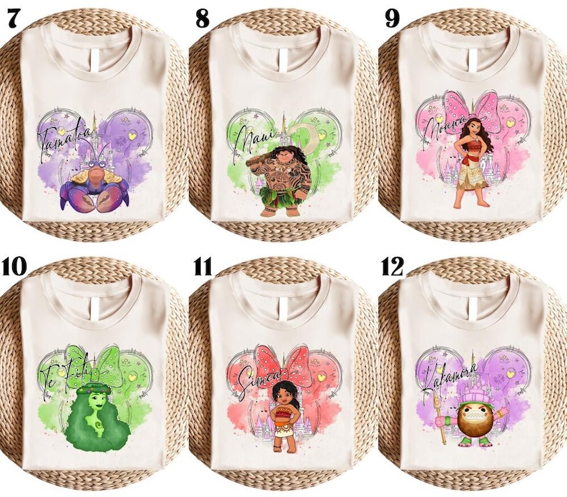 Retro Disneyland Moana Coquette Bows Shirt, Maui Moana Hei Hei and Pua tee, Moana Family Bundle, Moana Characters Shirt, Princess Fun Gift image 1