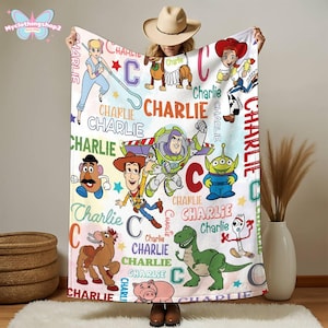 Personalized Toy Story Fleece Blanket, Buzz Lightyear Blanket,Toy Story Woody Jessie Blanket, Toy Story Aliens Blanket, Birthday Boy Blanket afbeelding 6