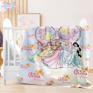Personalized DisneyPrincess Blanket, Princess Girl Gift,Personalized Kid Blanket,Girly Gift Ideas,Disneyland Cinderella Ariel Belle Blanket image 3