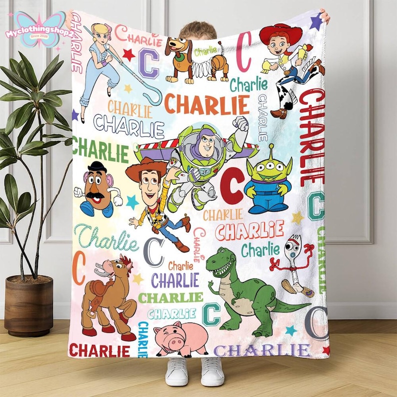 Personalized Toy Story Fleece Blanket, Buzz Lightyear Blanket,Toy Story Woody Jessie Blanket, Toy Story Aliens Blanket, Birthday Boy Blanket afbeelding 1