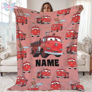 Personalized Cars Blanket, Custom Name Lightning Mcqueen Sally Tow Mater DisneyCars Blanket, Custom Cars Characters Birthday Blanket afbeelding 1