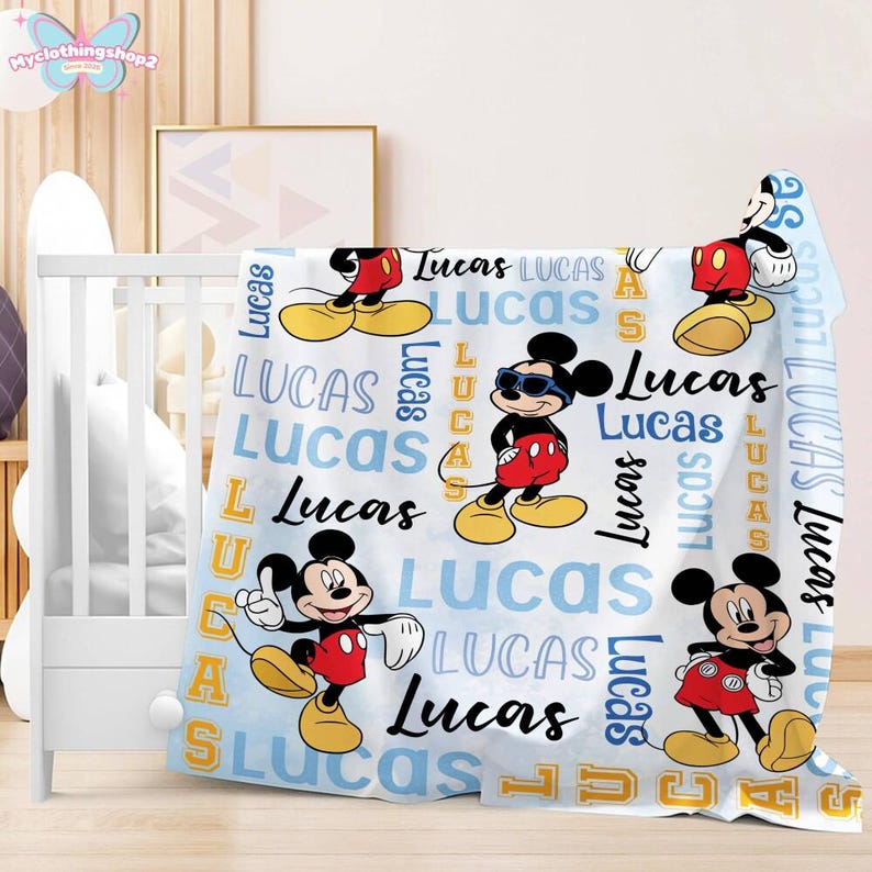Personalized Mickey Fleece Blanket, Mickey Mouse Blanket, Disneyland Mickey Quilt, Mickey and Friends Blanket, Disneyland Throw Blanket image 3