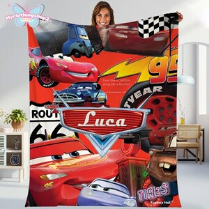 Disneyland Cars Fleece Blanket, Blanket Radiator Springs Cars Movie, Lightning Mcqueen Sally Tow Mater Cars, Cars Characters Blanket Gifts afbeelding 3