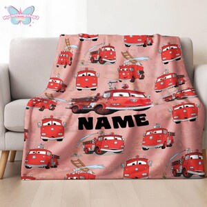 Personalized Cars Blanket, Custom Name Lightning Mcqueen Sally Tow Mater DisneyCars Blanket, Custom Cars Characters Birthday Blanket afbeelding 2