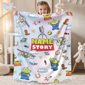Custom Name Pixar Toy Story Fleece Blanket, Buzz Lightyear Blanket, Toy Story Aliens Blanket, Toy Story Birthday, Birthday Boy Blanket image 3