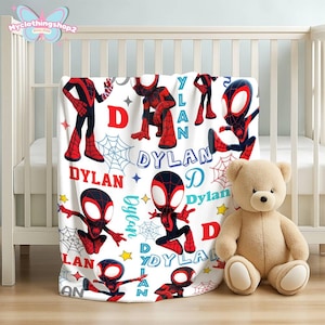 Personalized Spidey And His Amazing Friends Blanket, Spidey Friends Fleece Blanket, Spiderman Superhero Blanket, Spidey Birthday Gifts image 1