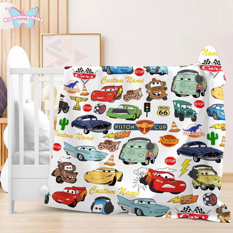 Personalized Disneyland cars character Fleece Blanket, Lightning McQueen Tow Mater Blanket, Disneycars blanket, Birthday Boy Girl Gifts image 4
