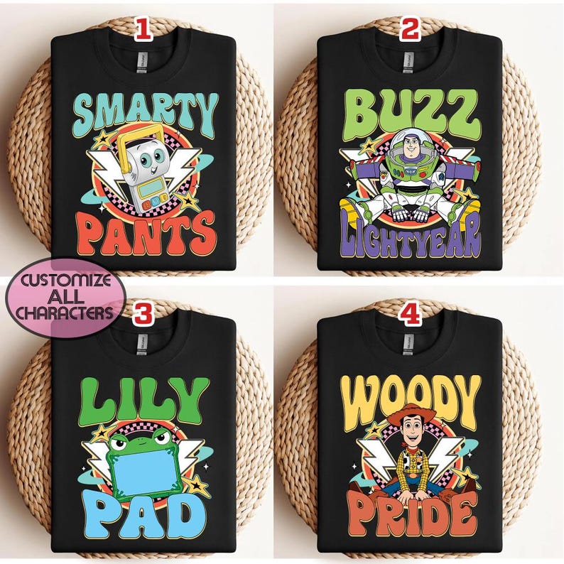 Custom All Characters Toy Story 1995 Retro T-Shirt, Woody Buzz Lightyear Rex Tee, Pixar Fest, WDW Disneyland Family Vacation Trip bild 2