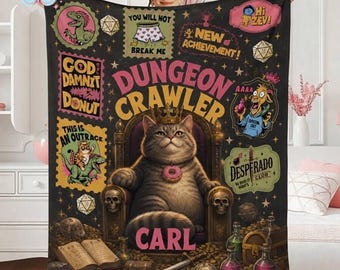 Dungeon Crawler Princess Donut And Mongo Fleece Blanket, Dungeon Crawler Carl Blanket, Fantasy Book Style Blanket, Cozy Home Gift for Gamer