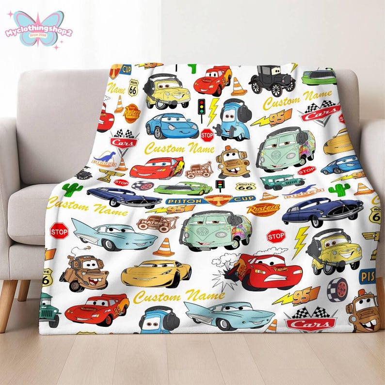 Personalized Disneyland cars character Fleece Blanket, Lightning McQueen Tow Mater Blanket, Disneycars blanket, Birthday Boy Girl Gifts image 3