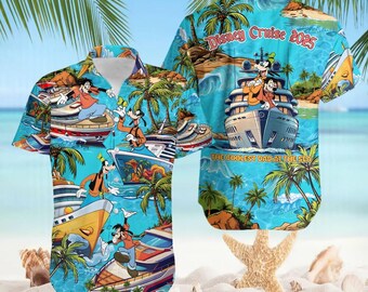 Disneyland Goofy And Max Dad Cruise Trip Hawaiian Shirt, Dad And Son Hawaii Shirt, Disneyworld Fathers Day Button Down Shirt, WDW Dad Tee