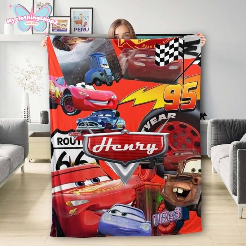 Disneyland Cars Fleece Blanket, Blanket Radiator Springs Cars Movie, Lightning Mcqueen Sally Tow Mater Cars, Cars Characters Blanket Gifts afbeelding 4
