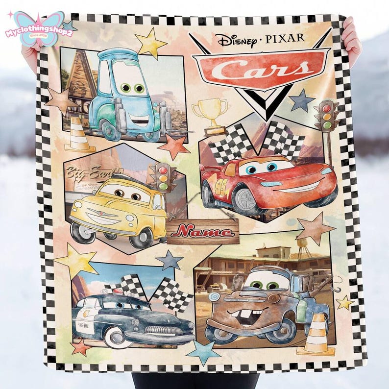 Manta polar personalizada con personajes de Disneyland Cars, manta de Lightning McQueen y Tow Mater, manta de Disneycars, regalo de cumpleaños para niño o niña. imagen 4