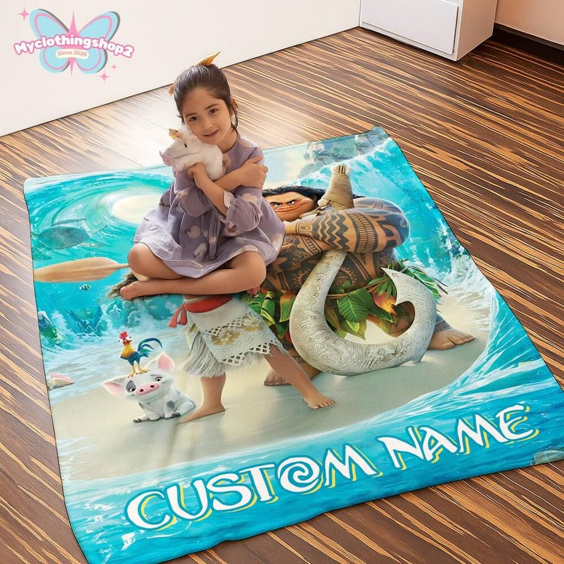 Custom Name Princess Moana Blankets, Moana 2 Fleece Blanket, Moana Maui Blanket, Princess Moana Blanket, Birthday Gift immagine 4