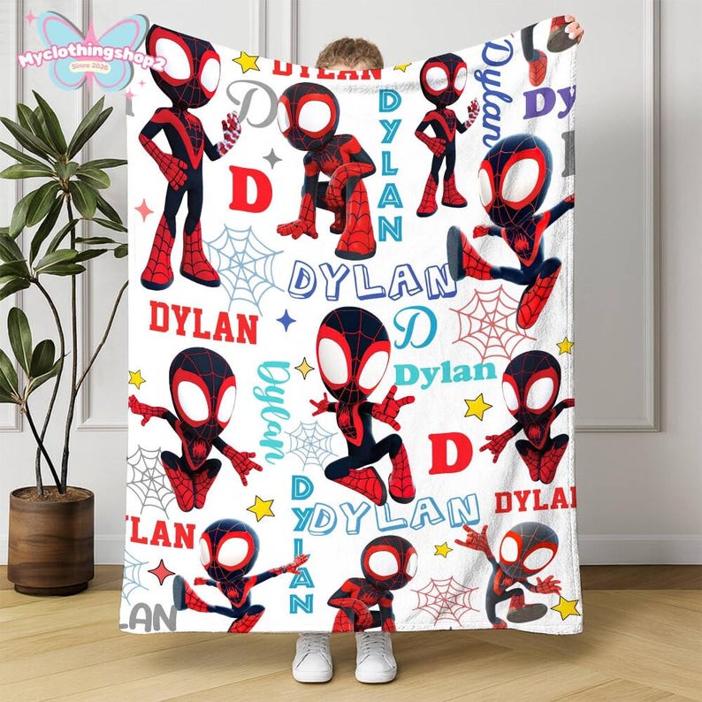 Personalized Spidey And His Amazing Friends Blanket, Spidey Friends Fleece Blanket, Spiderman Superhero Blanket, Spidey Birthday Gifts image 4