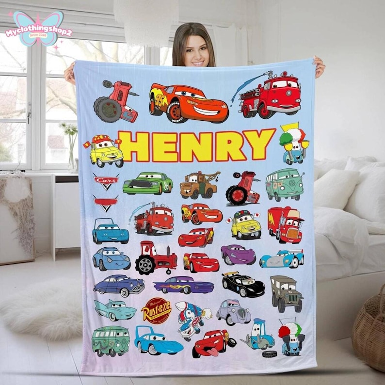 Manta polar personalizada con personajes de Disneyland Cars, manta de Lightning McQueen y Tow Mater, Disneycars, regalo de cumpleaños para niño o niña. imagen 1