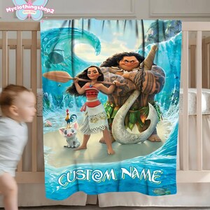 Custom Name Princess Moana Blankets, Moana 2 Fleece Blanket, Moana Maui Blanket, Princess Moana Blanket, Birthday Gift immagine 5