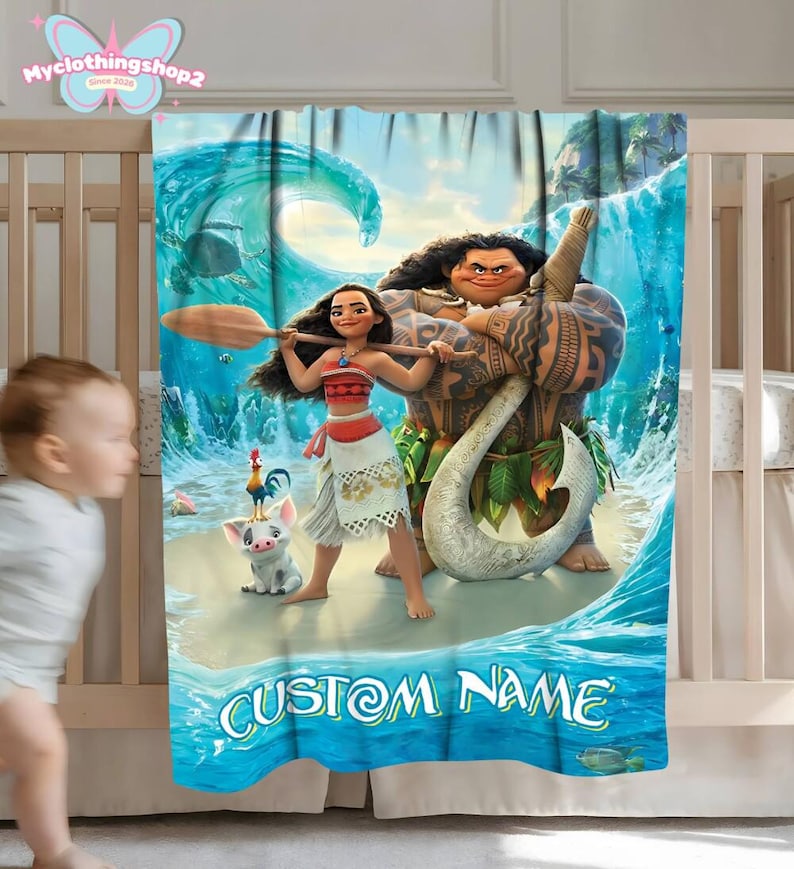 Custom Name Princess Moana Blankets, Moana 2 Fleece Blanket, Moana Maui Blanket, Princess Moana Blanket, Birthday Gift immagine 5