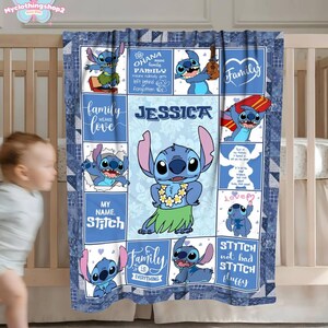 Personalized Stitch Fleece Blanket, My Name Stitch Blanket, Stitch Lovers Blanket, Fleece Blanket, Throw Blanket, Sofa Blanket image 7