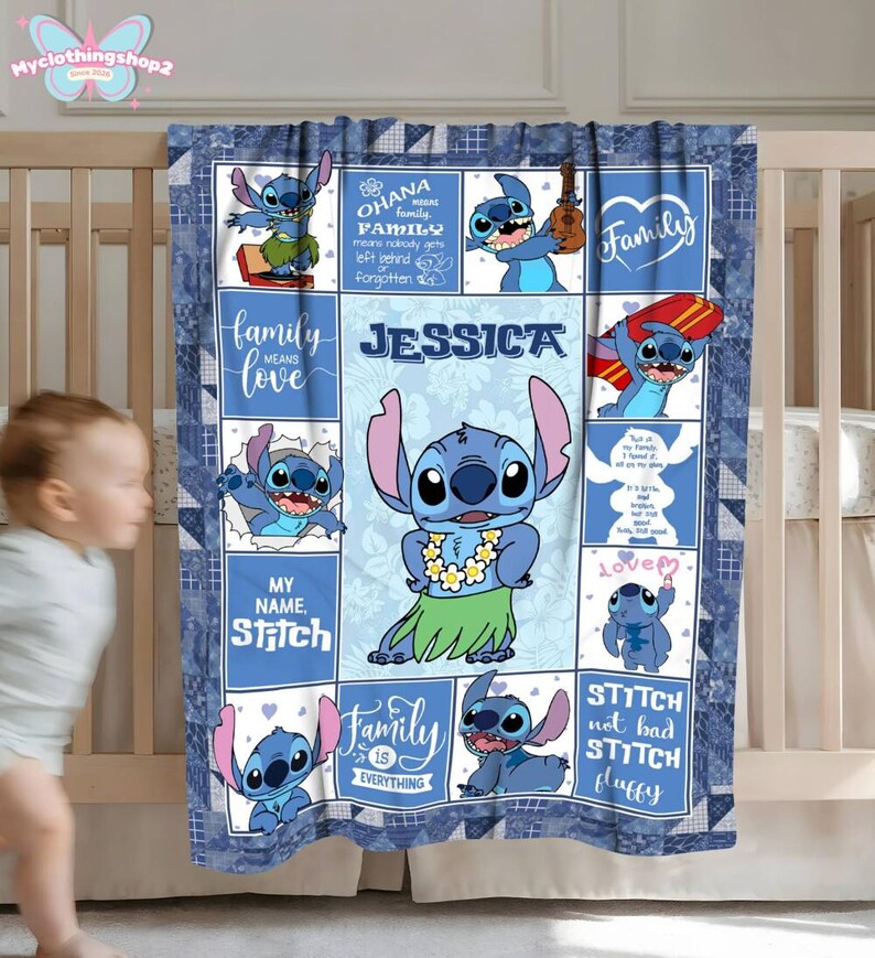 Personalized Stitch Fleece Blanket, My Name Stitch Blanket, Stitch Lovers Blanket, Fleece Blanket, Throw Blanket, Sofa Blanket image 7
