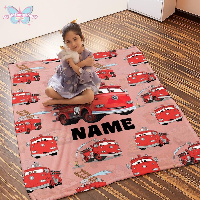 Personalized Cars Blanket, Custom Name Lightning Mcqueen Sally Tow Mater DisneyCars Blanket, Custom Cars Characters Birthday Blanket afbeelding 5