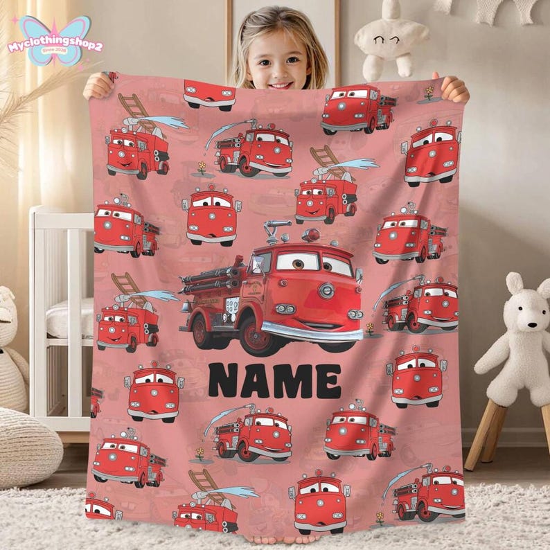 Personalized Cars Blanket, Custom Name Lightning Mcqueen Sally Tow Mater DisneyCars Blanket, Custom Cars Characters Birthday Blanket afbeelding 6