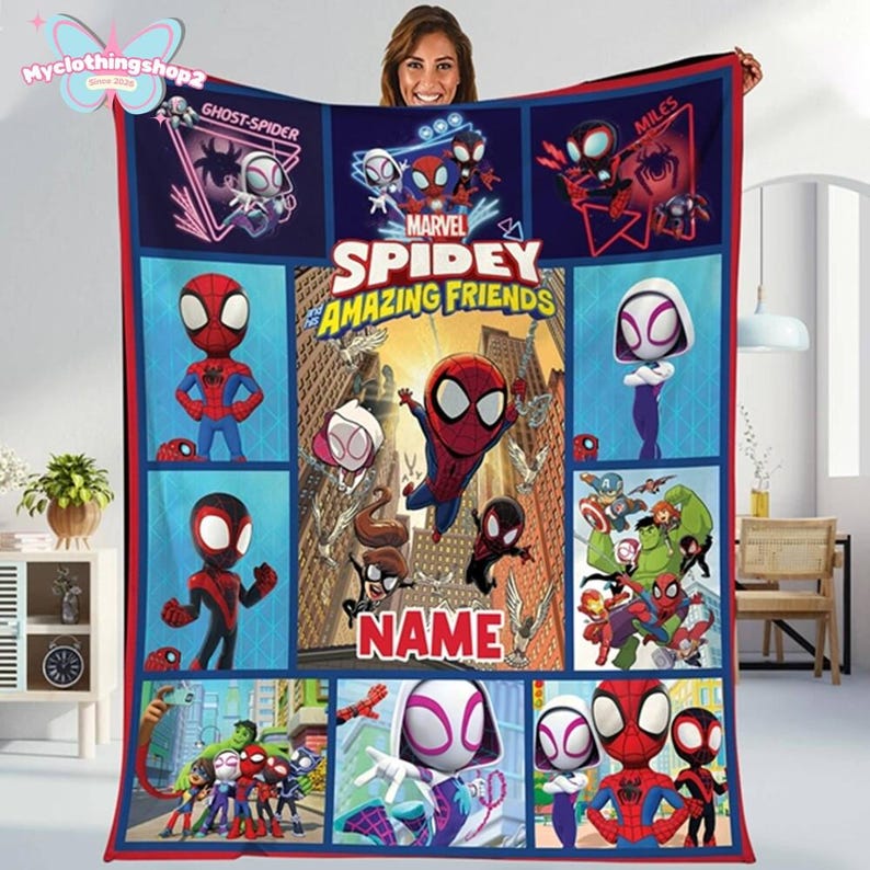 Personalized Spidey & His Friends blanket, Spiderman And Amazing Friends Custom Name Blanket, Birthday Boy Girl blanket, Birthday Boy gift bild 1