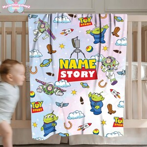 Custom Name Pixar Toy Story Fleece Blanket, Buzz Lightyear Blanket, Toy Story Aliens Blanket, Toy Story Birthday, Birthday Boy Blanket image 2