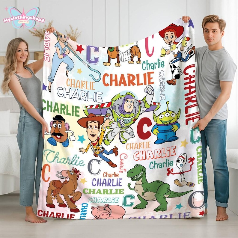 Personalized Toy Story Fleece Blanket, Buzz Lightyear Blanket,Toy Story Woody Jessie Blanket, Toy Story Aliens Blanket, Birthday Boy Blanket afbeelding 5