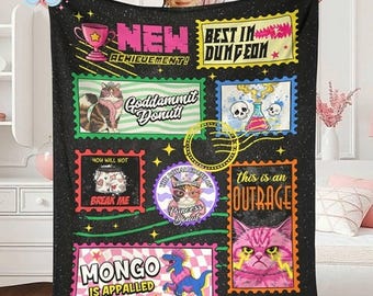 Dungeon Crawler Carl Book Stamps Blanket , Cozy Fleece Throw for Book Lovers, Fantasy Novel Fan Gift, Reading Nook Decor