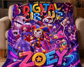 Personalized Circus World Blanket, Cartoon Circus Throw Blanket, Custom Name Birthday Gift, Kids Room Decor, The Digital Circus Fleece