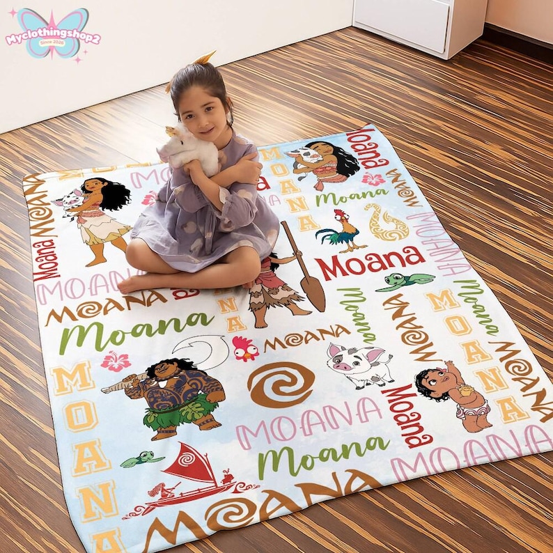 Personalized Moana Blanket, Custom Name Moana Blanket, Moana Maui Blanket, Disneyland Birthday Gift Blanket, Princess Birthday Gifts afbeelding 5
