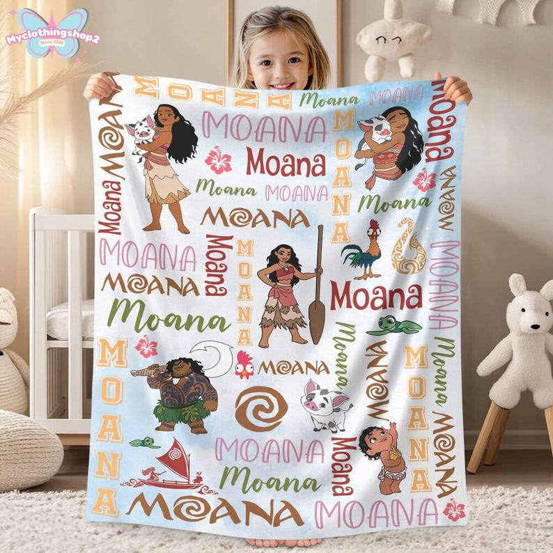 Personalized Moana Blanket, Custom Name Moana Blanket, Moana Maui Blanket, Disneyland Birthday Gift Blanket, Princess Birthday Gifts afbeelding 1