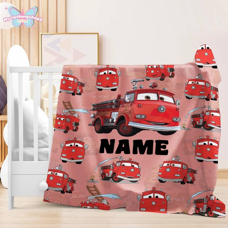 Personalized Cars Blanket, Custom Name Lightning Mcqueen Sally Tow Mater DisneyCars Blanket, Custom Cars Characters Birthday Blanket afbeelding 3
