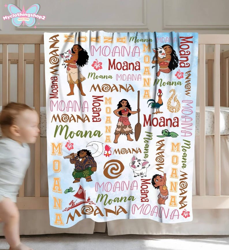 Personalized Moana Blanket, Custom Name Moana Blanket, Moana Maui Blanket, Disneyland Birthday Gift Blanket, Princess Birthday Gifts afbeelding 6