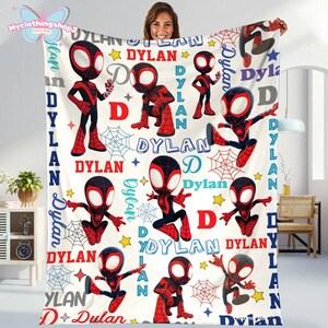 Personalized Spidey And His Amazing Friends Blanket, Spidey Friends Fleece Blanket, Spiderman Superhero Blanket, Spidey Birthday Gifts image 9