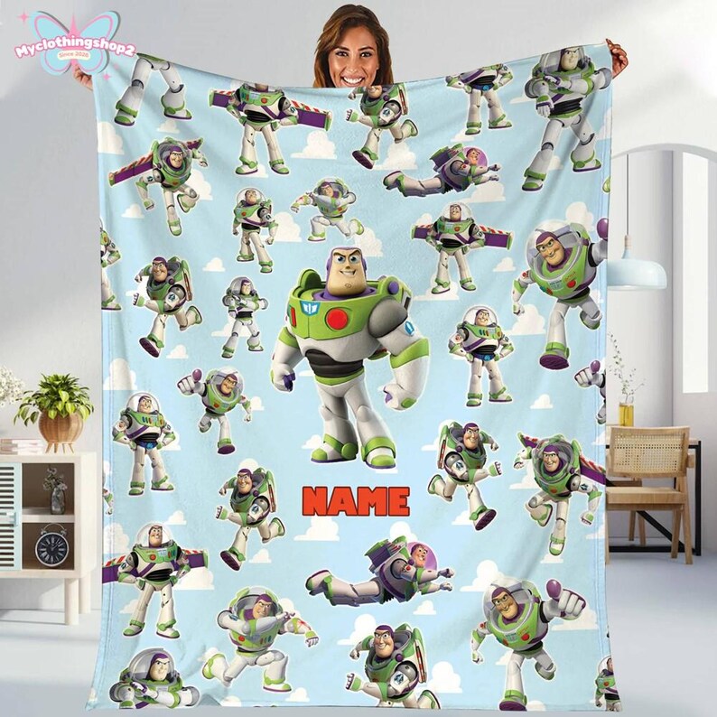 Personalized Toy Story Buzz Lightyear Fleece Blanket | Toy Story Land Blanket | Toy Story Magic Kingdom Blanket for Bed Couch Sofa image 4