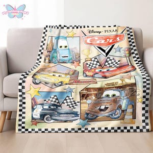 Manta polar personalizada con personajes de Disneyland Cars, manta de Lightning McQueen y Tow Mater, manta de Disneycars, regalo de cumpleaños para niño o niña. imagen 2