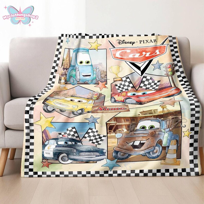 Manta polar personalizada con personajes de Disneyland Cars, manta de Lightning McQueen y Tow Mater, manta de Disneycars, regalo de cumpleaños para niño o niña. imagen 2