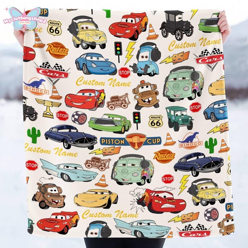 Personalized Disneyland cars character Fleece Blanket, Lightning McQueen Tow Mater Blanket, Disneycars blanket, Birthday Boy Girl Gifts image 5