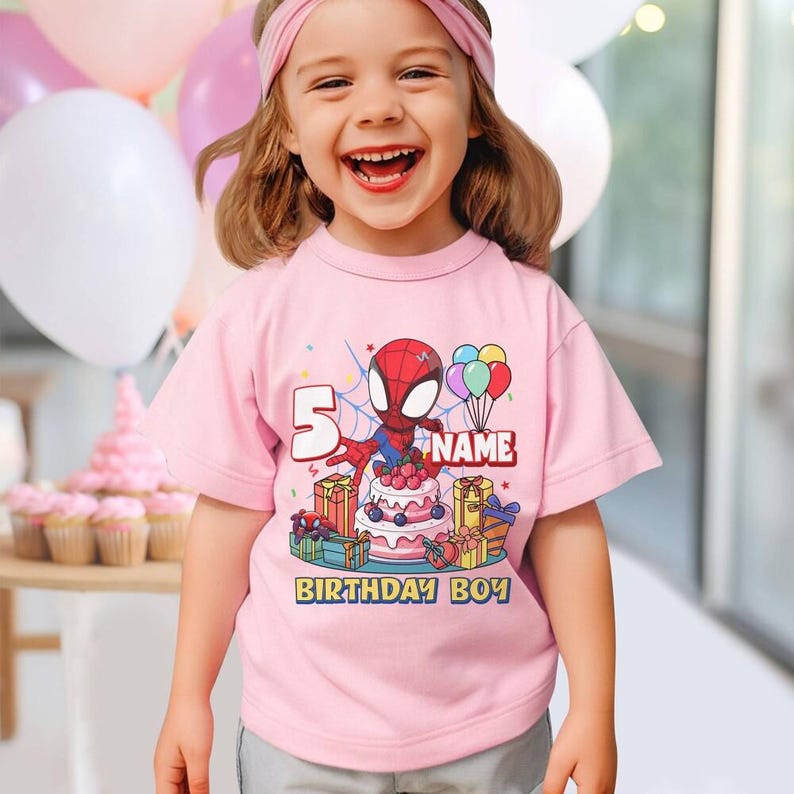MCU Spidey And His Amazing Shirt Friends Custom Name Shirt, Birthday Boy, Girl, Personalized MCU Birthday Shirt Funny Spider Hero Tee 画像 5