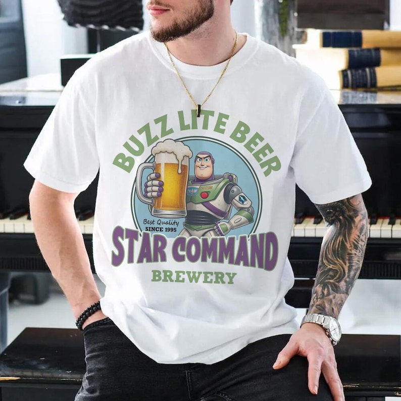 Buzz Lightyear Buzz Lite Beer Shirt, Toy Story Star Command Brewery Tee, DisneyDrinking T-Shirt, Drink Around The World, Beer Gift For Dad immagine 1