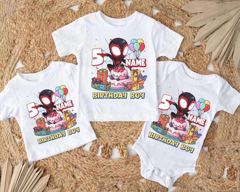 MCU Spidey And His Amazing Shirt Friends Custom Name Shirt, Birthday Boy, Girl, Personalized MCU Birthday Shirt Funny Spider Hero Tee 画像 2