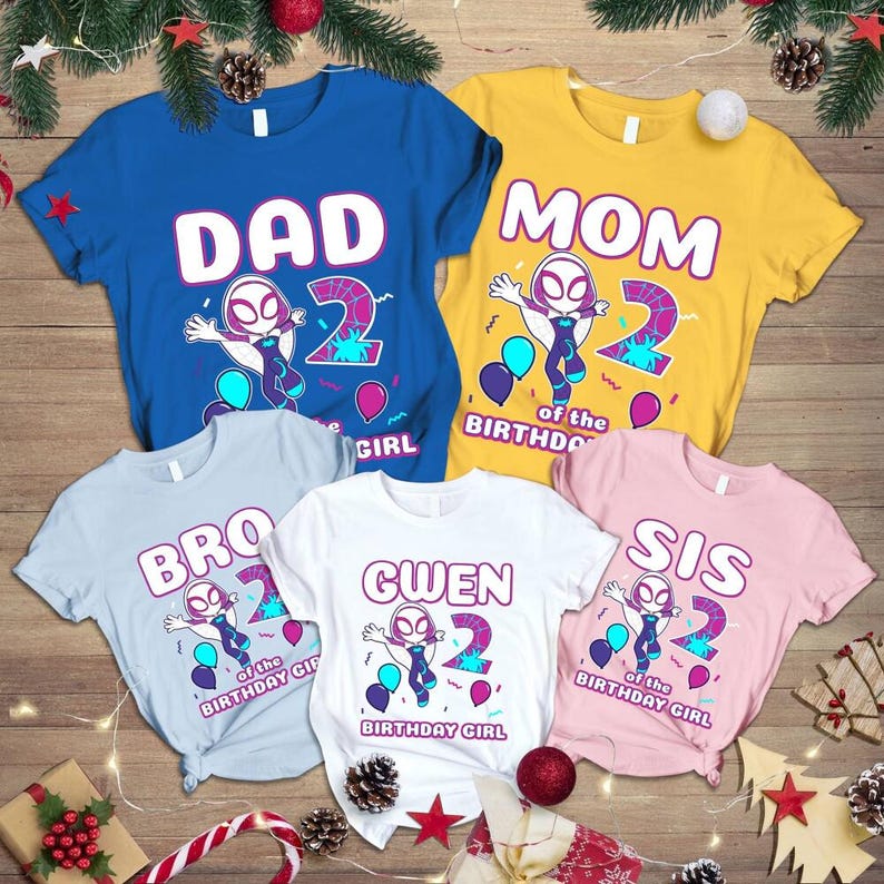 Camiseta de cumpleaños de Spidey y sus increíbles amigos, camiseta de cumpleaños familiar personalizada del MCU 2026, camiseta de cumpleaños de Ghost Spider, camiseta de viaje familiar de Disney imagen 1
