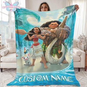 Custom Name Princess Moana Blankets, Moana 2 Fleece Blanket, Moana Maui Blanket, Princess Moana Blanket, Birthday Gift immagine 6