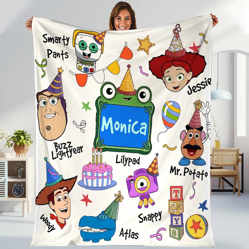 Personalized Toy Story 5 Fleece Blanket, Buzz Lightyear Blanket,Toy Story Woody Jessie Blanket, Toy Story Aliens, Birthday Boy Family image 1