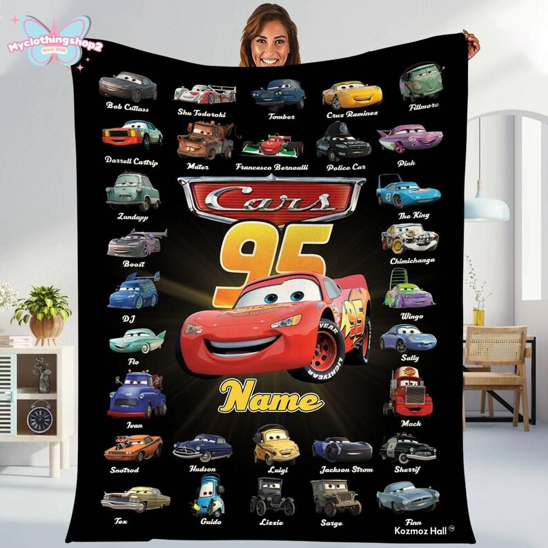 Personalized Disneyland Cars Character blanket, Lightning McQueen Tow Mater Blanket, Disneycars blanket, Birthday Boy Girl gift blanket image 3