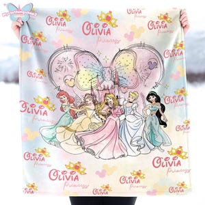 Personalized DisneyPrincess Blanket, Princess Girl Gift,Personalized Kid Blanket,Girly Gift Ideas,Disneyland Cinderella Ariel Belle Blanket image 4